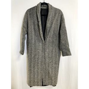 Herringbone One Button Single Breasted Long Overcoat Black White